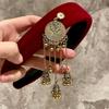 Ethnic Headband Wine Red Christmas Headbands Tassel Pendant Hair Accessory Mixed Materials Retro Hairband For Cosplay Party