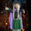 6 FT Halloweenská létající čarodějnice dekorace Hlasem aktivovaná animatronická čarodějnice na koštěti se svítícíma očima pro zahradu dvůr trávník venkovní vnitřní dekorace