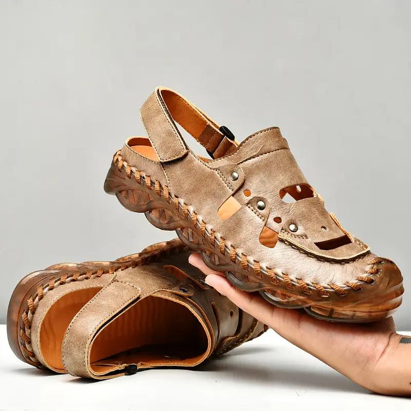 

Летние мужские кожаные сандалии ручной работы Дышащие пляжные сандалии