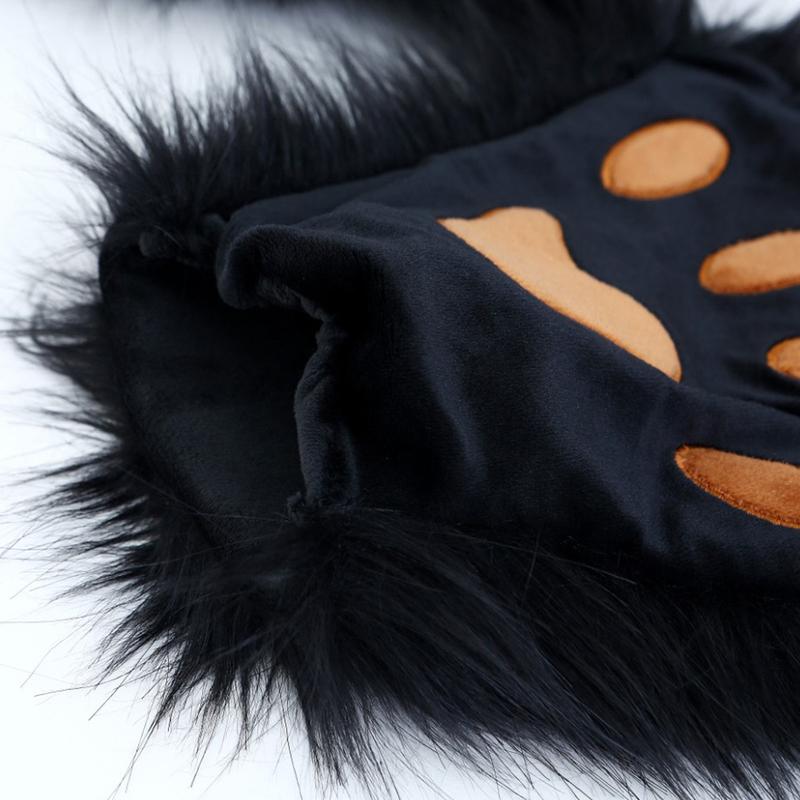 Rukavice s vlčí tlapou Faux Fur Kočičí bezprsté palčáky Zimní teplé Cosplay Halloweenské maškarní party Kostýmní doplňky