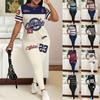 Women's 2-Piece Shirts & Long Pants Set Short Sleeve Printed T-Shirts Sport Pants