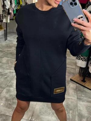 2024 Autumn Solid Color Loose Knit Casual Long Sleeve Sweatshirt Dress