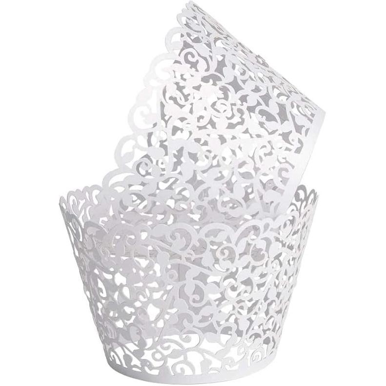 Cupcake Wrappers 50pcs Lace Hollow Out Cupcake Liners Laser Cut Cupcake Papers Cupcake Muffin Cups for Wedding/Birthday Party Decoration (Pink) белый
