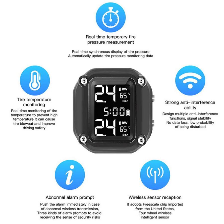 TPMS Tire Pressure Monitoring System for motorcycles and e-bikes with 2 sensors