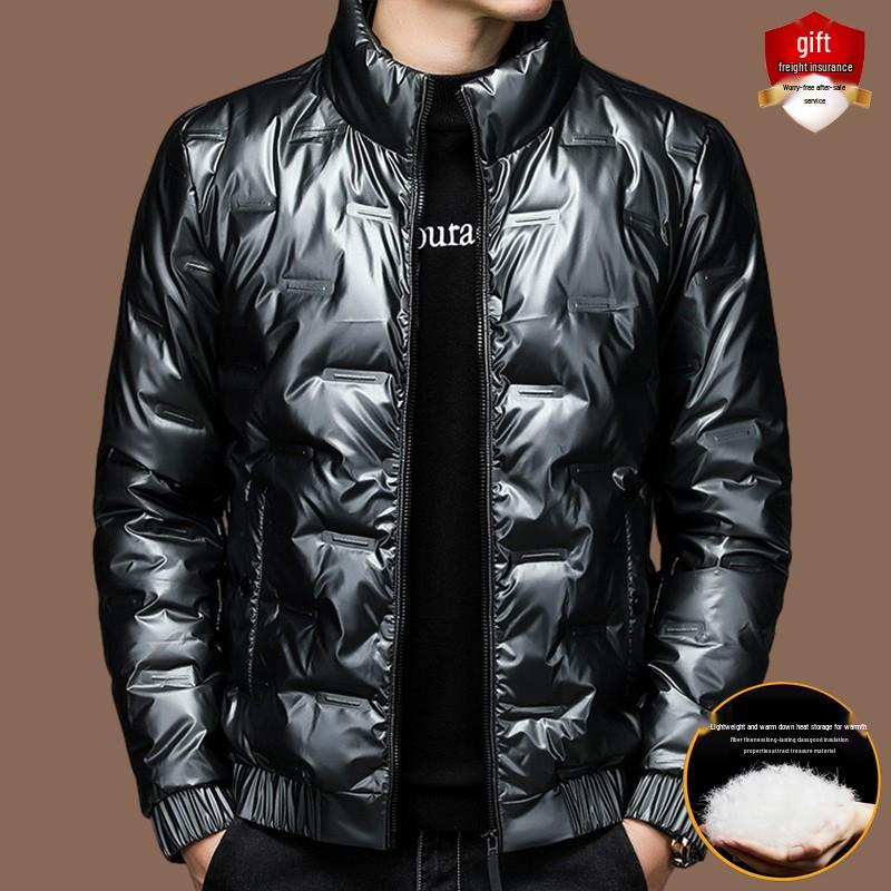 

Hengyuanxiang Men s Short Shiny Down Jacket - Thickened, Trendy, Warm, Autumn/Winter Stand-up Collar, White Duck Down Coat 2XL Recommended 135-145 kg