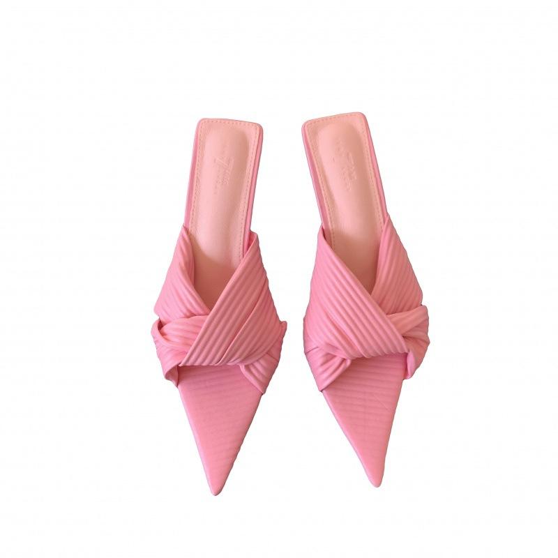 Fashion Thin Heels High-Heeled Shoes Lady Low Candy Colors Slippers Women Summer Slides Pointed Toe Pantofle Fashion 2025 Luxury Rome Sc