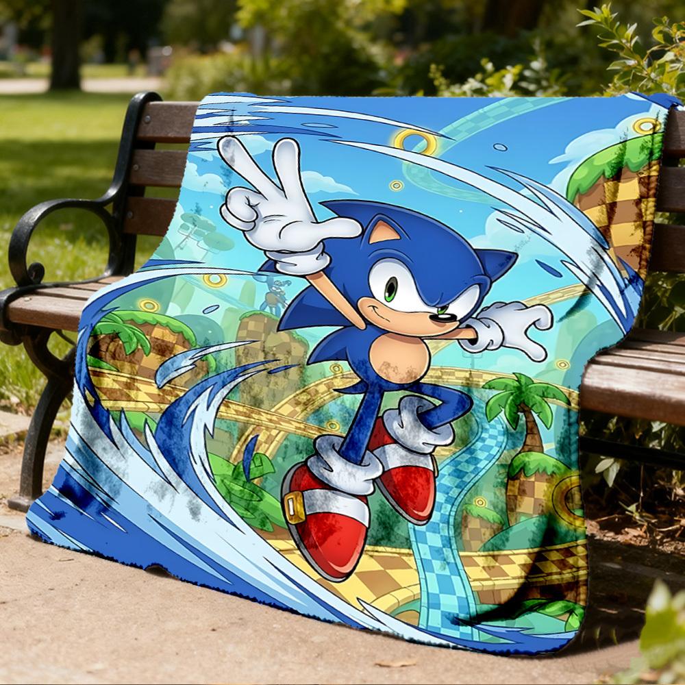 1pc Sonic, Speed Outdoor Personalized Flannel Blanket, Soft, Lightweight Personalized Flannel Blanket, Digital Printing,