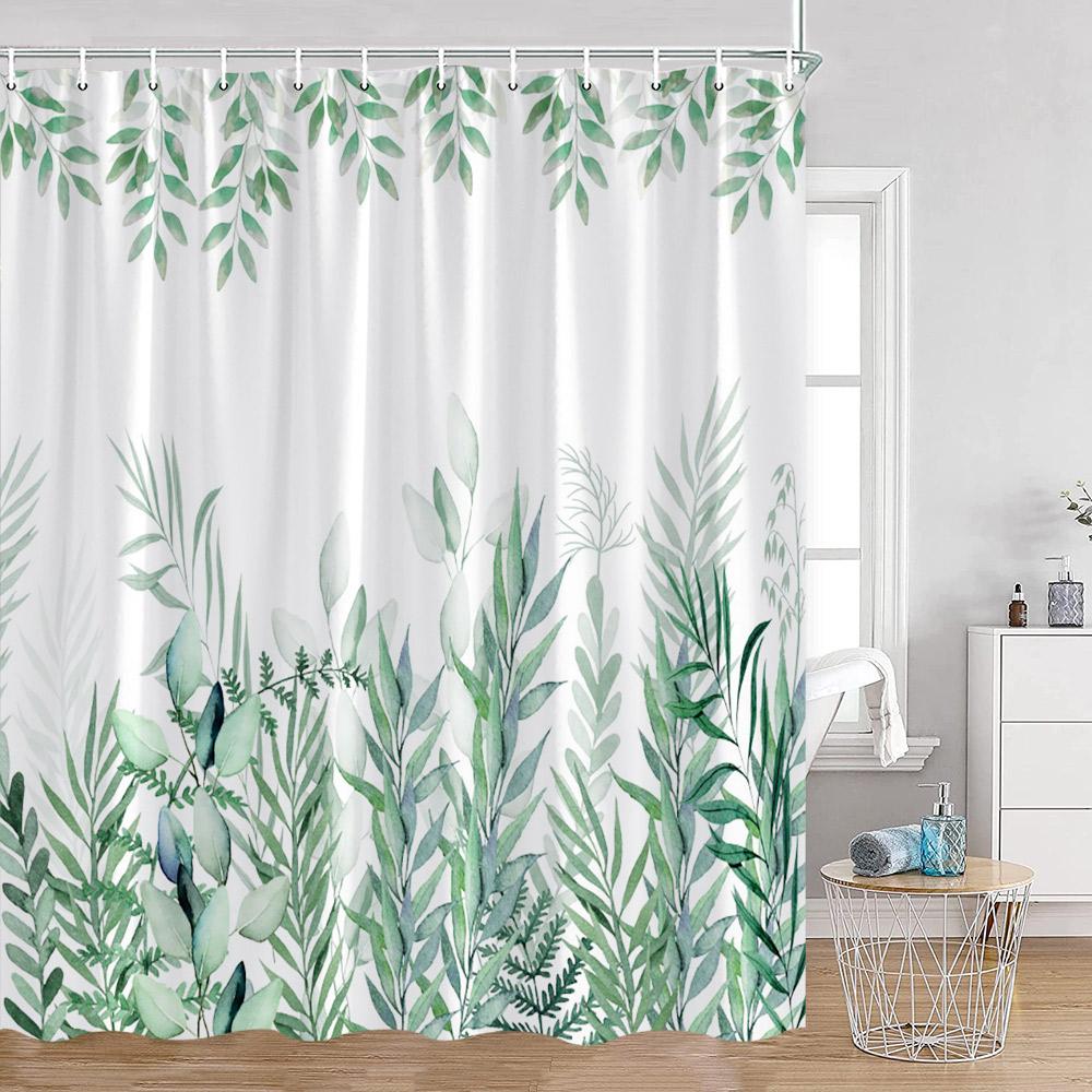 Floral Shower Curtain Colorful Flowers Birds Butterfly Botanical Green Leaves Bathroom Curtains Modern Bathtub Decor with Hooks