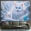 Winter Wonderland Cats Digital Printing Polyester Wall Tapestry Suitable for Use In Living Rooms Bedrooms Offices Bars and Party