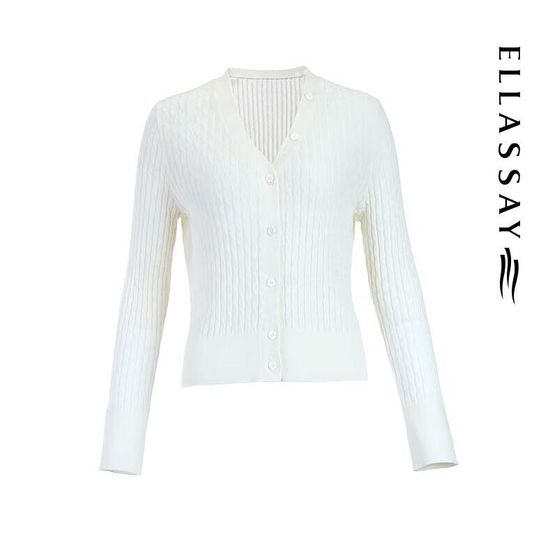 ELLASSAY Women's V-Neck Knit Cardigan