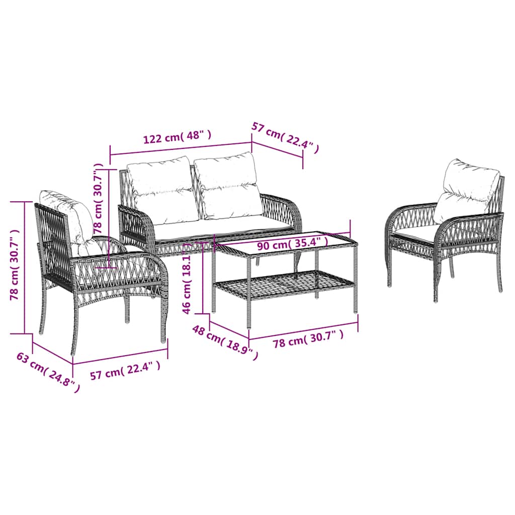 4 Piece Outdoor Sofa Set with Cushions Black Poly Rattan