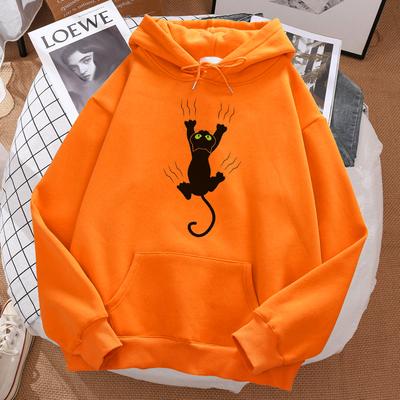 Ungezogener Schwarze Katze Print Damen Kapuzenpullover Hip-Hop Bequemes Sweatshirt Cartoon Weich Kapuzenpullover Harajuku Sportbekleidung