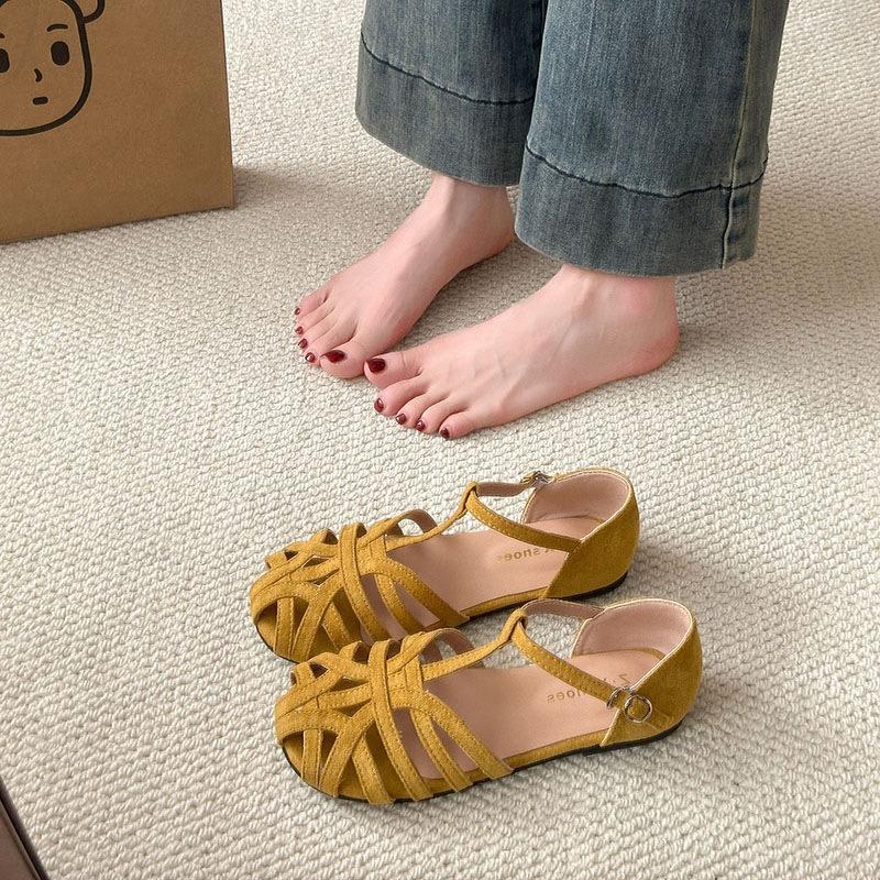 Soft-soled retro woven bag head sandals women's fashion flat-soled maternity shoes tide