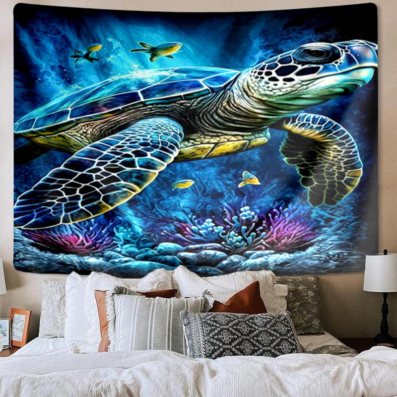 Cartoon Sea Turtle Artwork Tapestry Room Decoration Wall Hanging for Living Room Bedroom, Dormitory, Birthday and Christmas Gifts