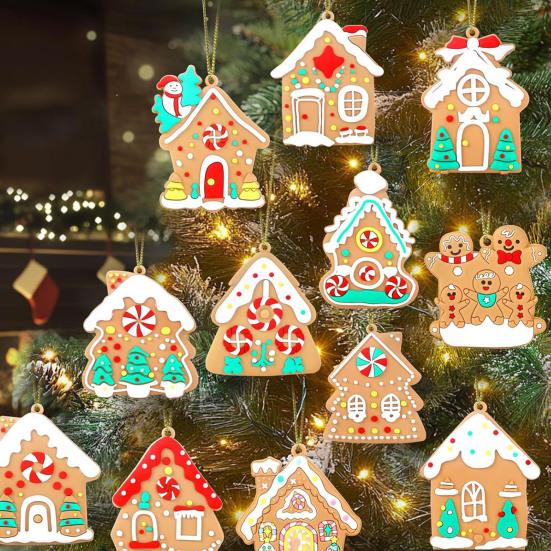 Yousheng Gingerbread Man Christmas Ornaments Santa Claus Cane Snowflakes Plastic Hanging Decor for Farmhouse Xmas Tree Rustic Holiday Decoration