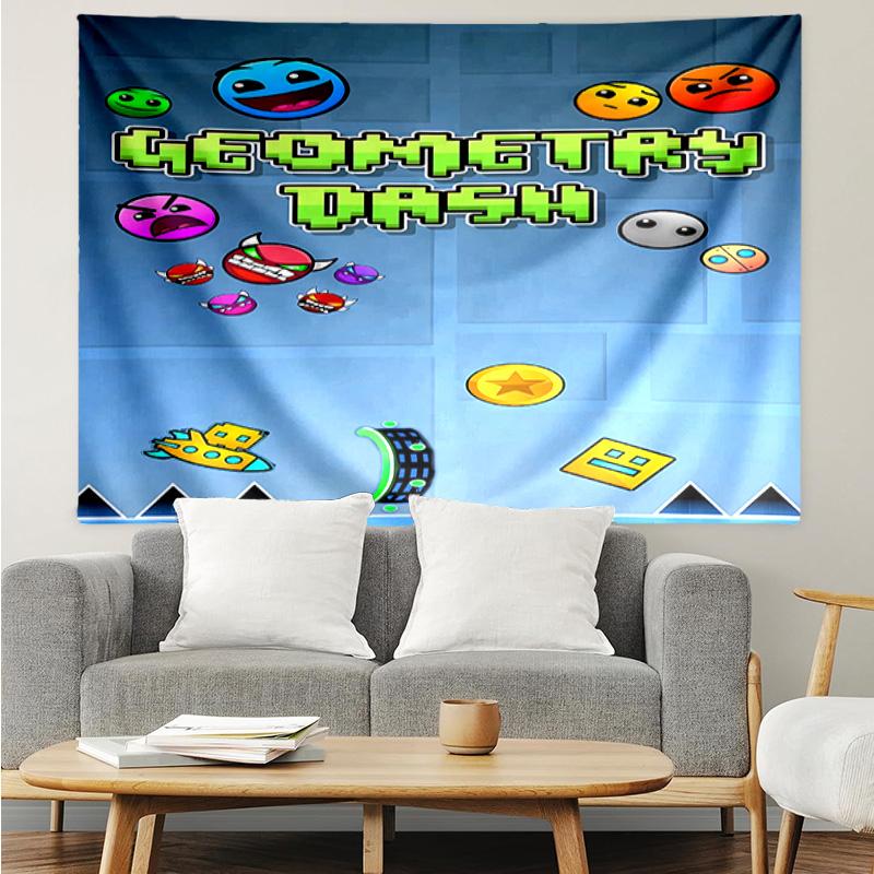Geometry Dash Tapestry for Bedroom Aesthetic Classroom Tapestries Wall Hanging for Living Room Dorm Office,Ideal Creative Gift