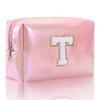 Octagonal Embroidered Letter Makeup Bag Large Capacity Travel Toiletries Storage Bag Handbag Cosmetic Bag Makeup Pouch Organizer