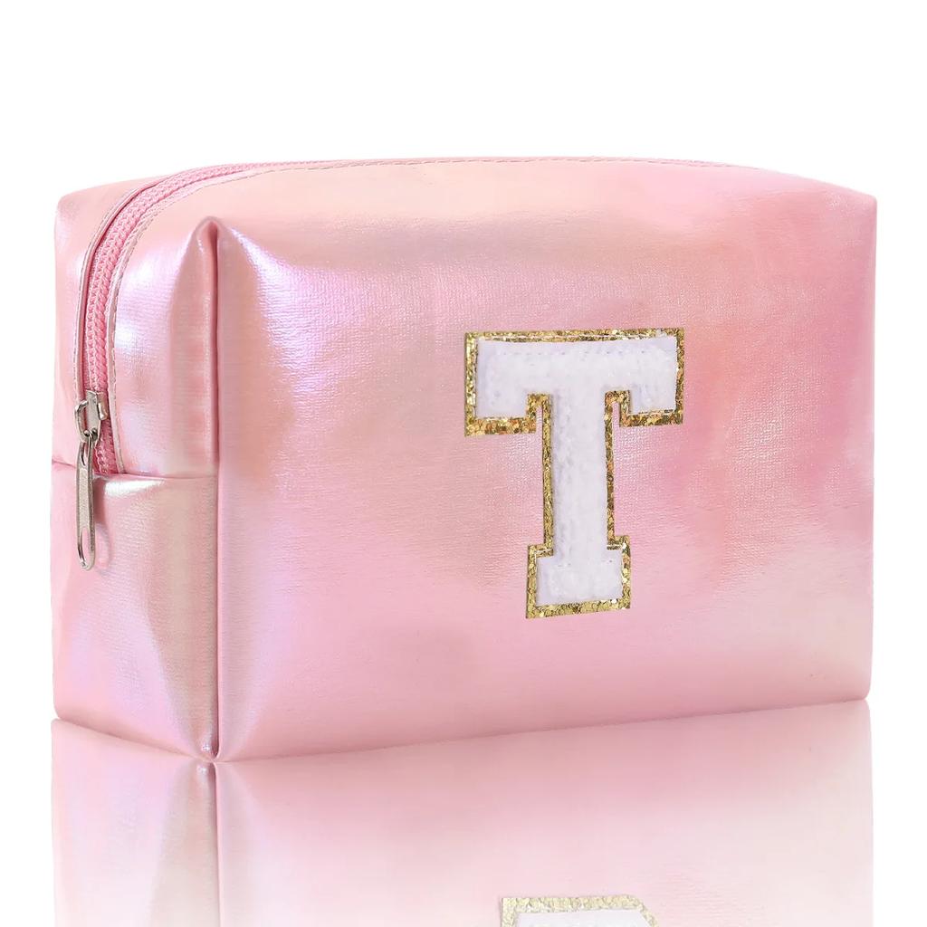 Octagonal Embroidered Letter Makeup Bag Large Capacity Travel Toiletries Storage Bag Handbag Cosmetic Bag Makeup Pouch Organizer