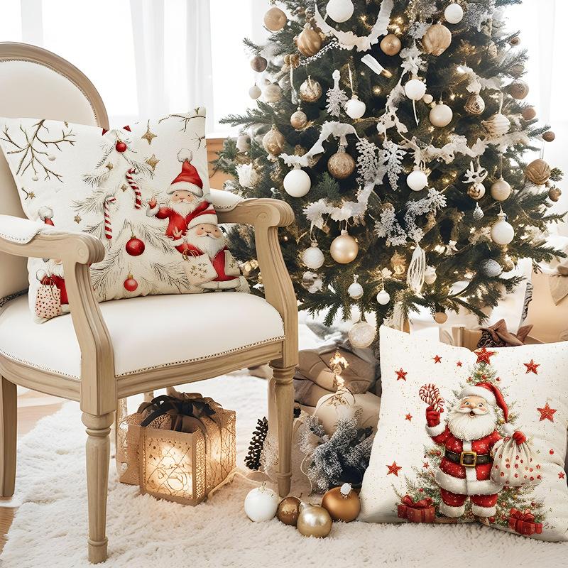 New Christmas Pillowcase Santa Claus Snowman Line Printed Cushion Pillowcase