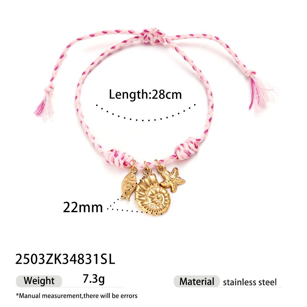 Hypoallergenic Braided String Bracelet Waterproof Gold Starfish Conch ShellPendant Adjustable Hand Woven Friendship Jewelry Gift