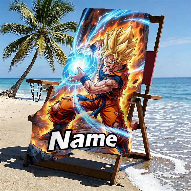 Custom Name Personalized DRAGON BALL Print Beach Towel, for Trip Camping Beach Party Home Decor, Birthday Gift for Family & Friends