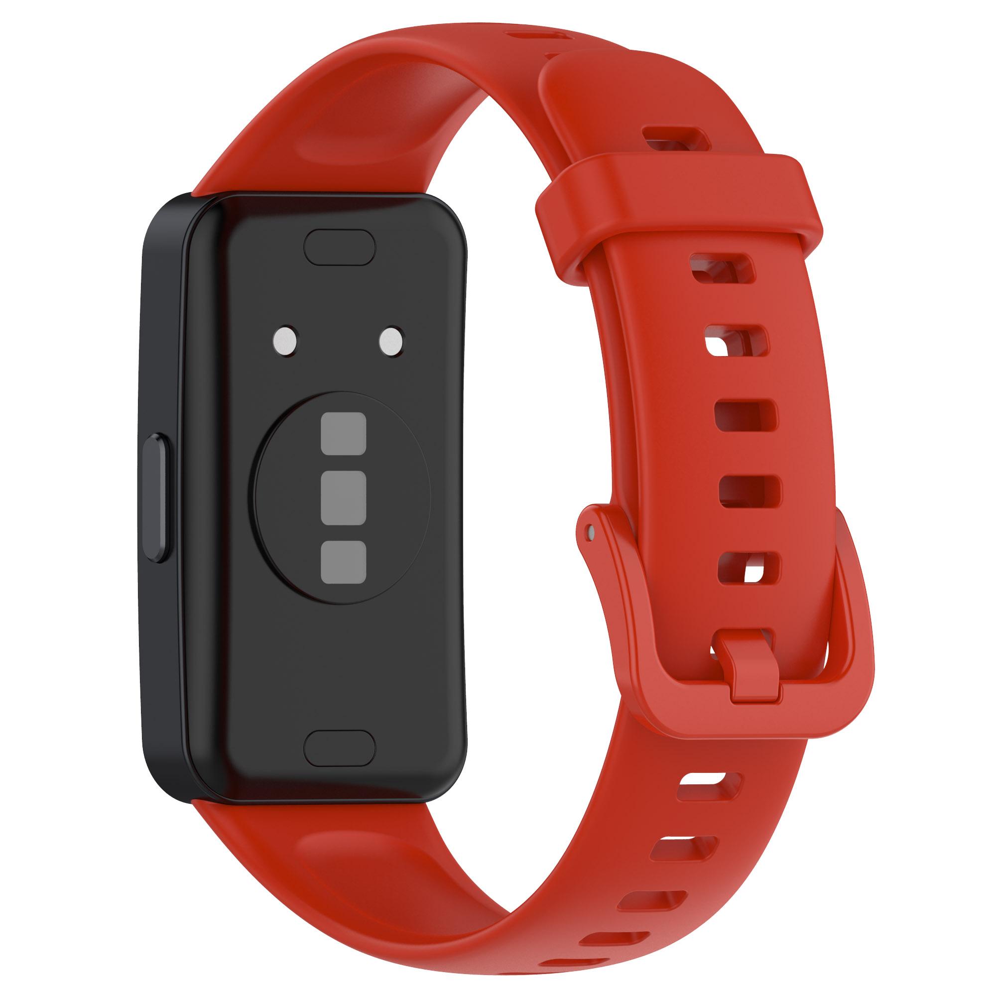 

For Huawei Band 10/10 NFC/Band 8/Band 8 NFC/Band 9/Band 9 NFC Silicone Watch Strap Breathable Soft Watch Band with Buckle Red
