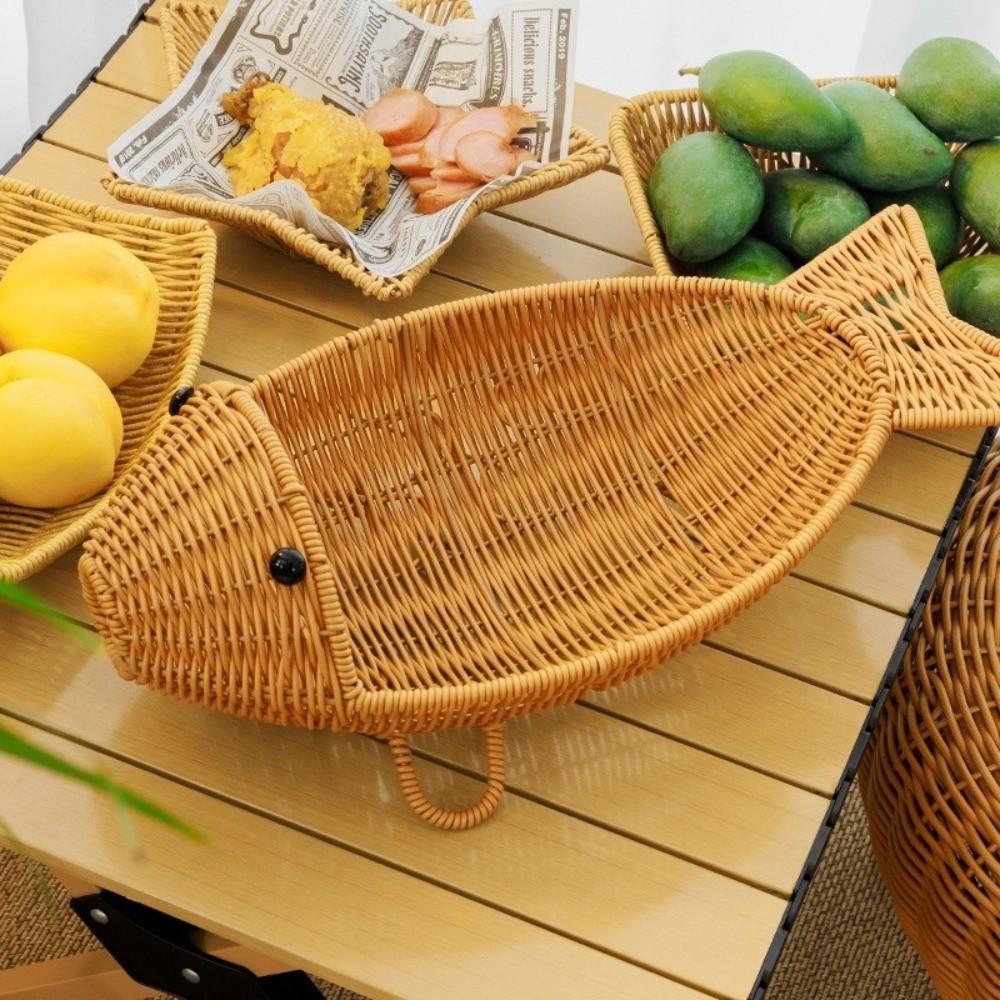 Fish Shape Hand Woven Fruit Basket Wear-resistant Drain Basket Cute Bread Basket  Living Room