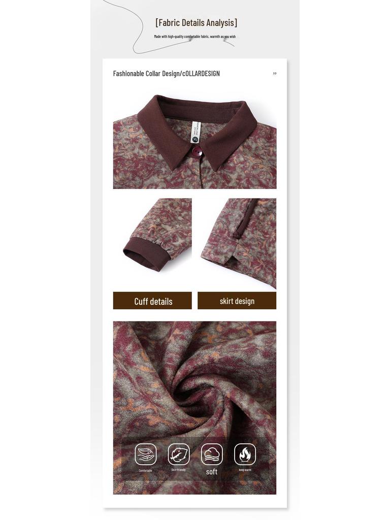 2025 Autumn/Winter New Mom's Casual Print Loose Lapel Zipper Jacket for Middle-Aged and Elderly Women