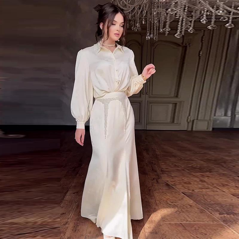 2024 Podzimní Zeštíhlující Midi Sukně Dvoudílný Set: Evropský a americký společenský styl dámského oblečení