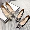 H9883-6 Rhinestone Pearl Square Buckle Single Shoes Women's New Black Etiquette Shoes Girl Pointed High Heels