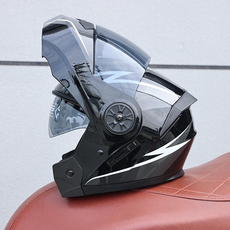 ORZ Open Face Helmet Men's and Women's Four Seasons Dual Mirror Electric Bicycle Full Helmet Tail Wing