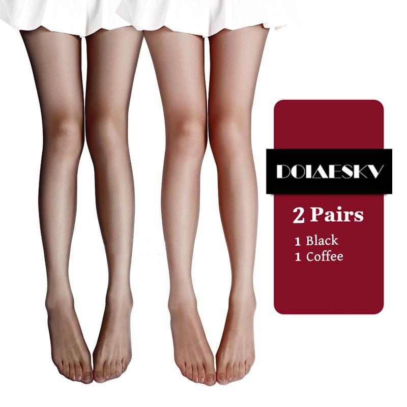 2Pairs 0D Sexy Breathable Tights Open Crotch Transparent Women Pantyhose Ultra-Thin Nylon Tights Stretchy Stockings Female