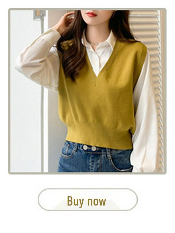 Women's Korean Style Knit Pullover Vest - Casual College Sweater Top