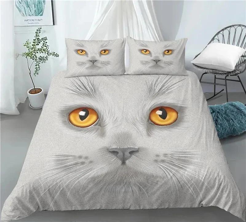 Cat Duvet Cover Queen Size,Cartoon Kitten Sleeping on Crescent Moon Stars Night Dreams Polyester Comforter Cover for Boys