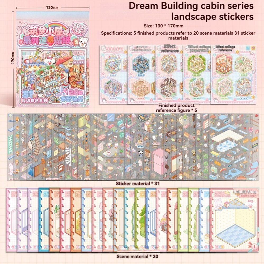 DIY 3D Stickers Scene Set Cartoon Cottage Scene Decorative Decals Journal