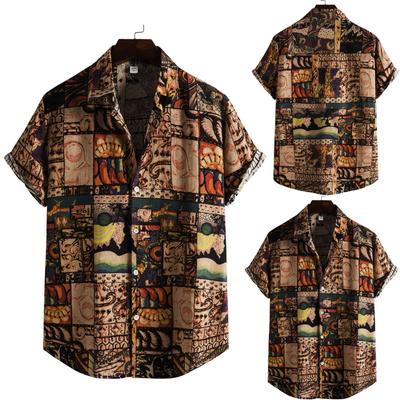 Mens Fashion Ethnic Short Sleeve Casual Printing Hawaiian Shirt Blouse T-shirt