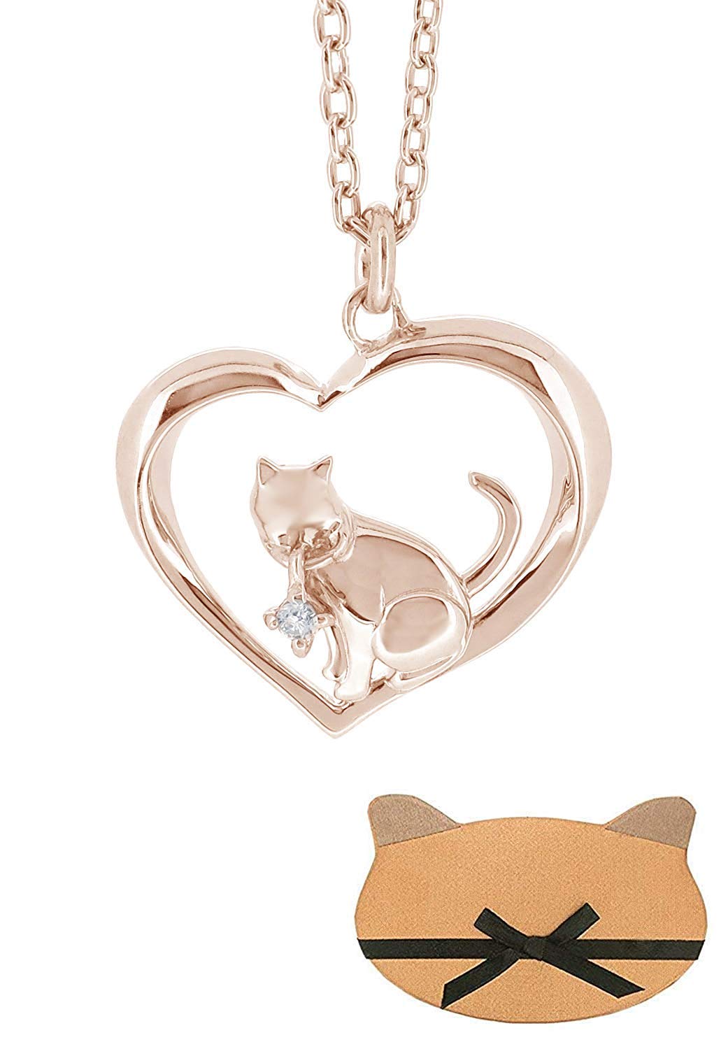 

Shinjuku Gin no Kura Открытое Сердце Кошка Бриллиантовое Ожерелье из Серебра 925 пробы и Розового Золота для Женщин, Апрельский Камень, Набор, розовый