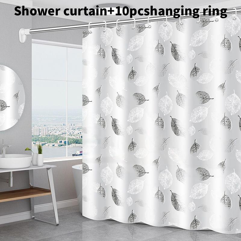 Leaf Geometric Pattern Peva Shower Curtain Waterproof Moldproof Divider Bathroom