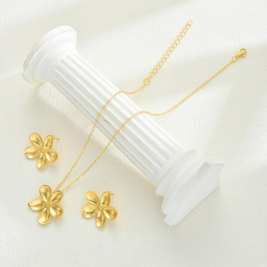 17KM  Fashion Flower Earrings And Necklace Set Jewelry Women Trendy Shiny Daily Party Accessory Decorative Gift Idea For Her Elegant