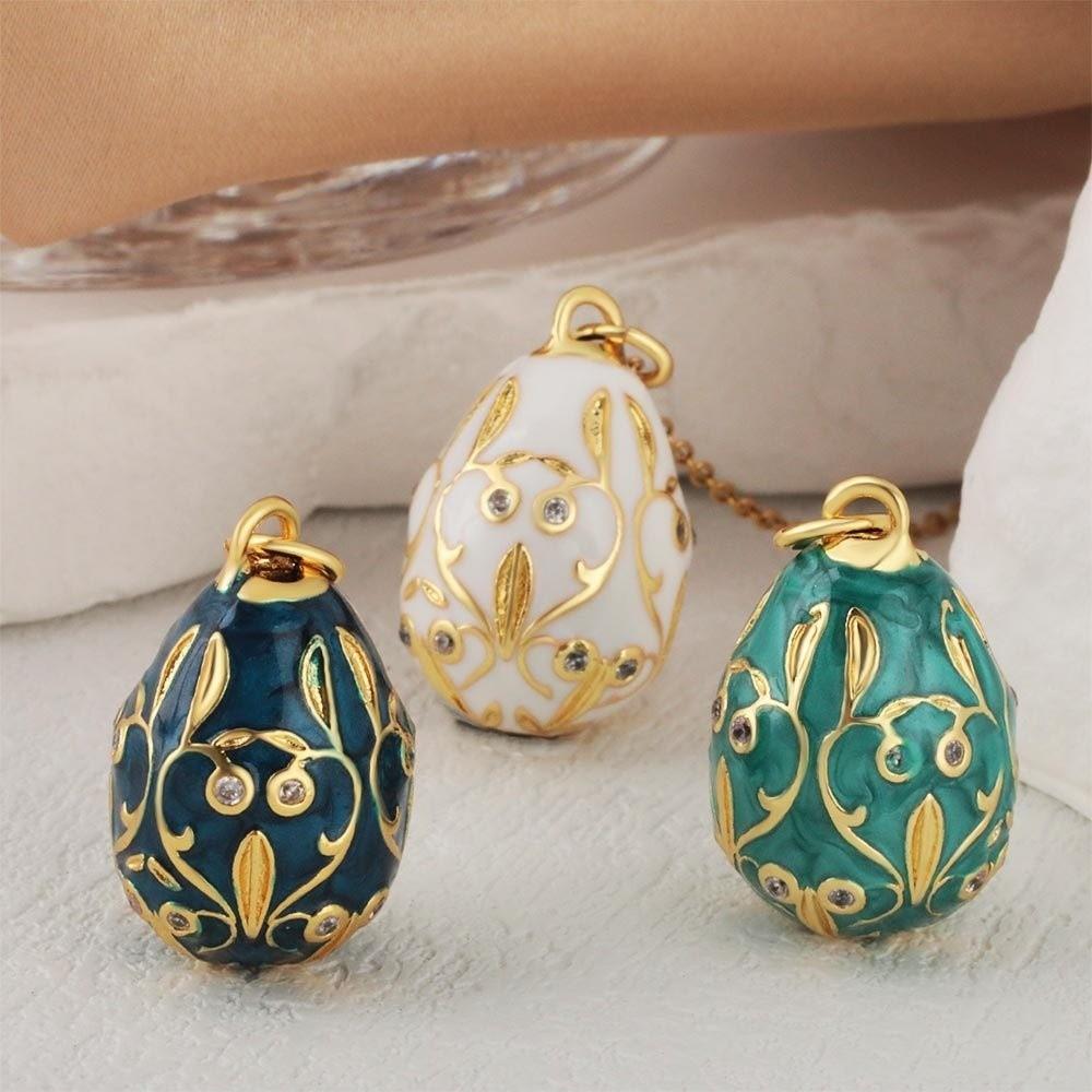 Copper Easter Egg Crystal Pendant Bohemia Necklace Pendant Colorful Enamel Pendant  Party