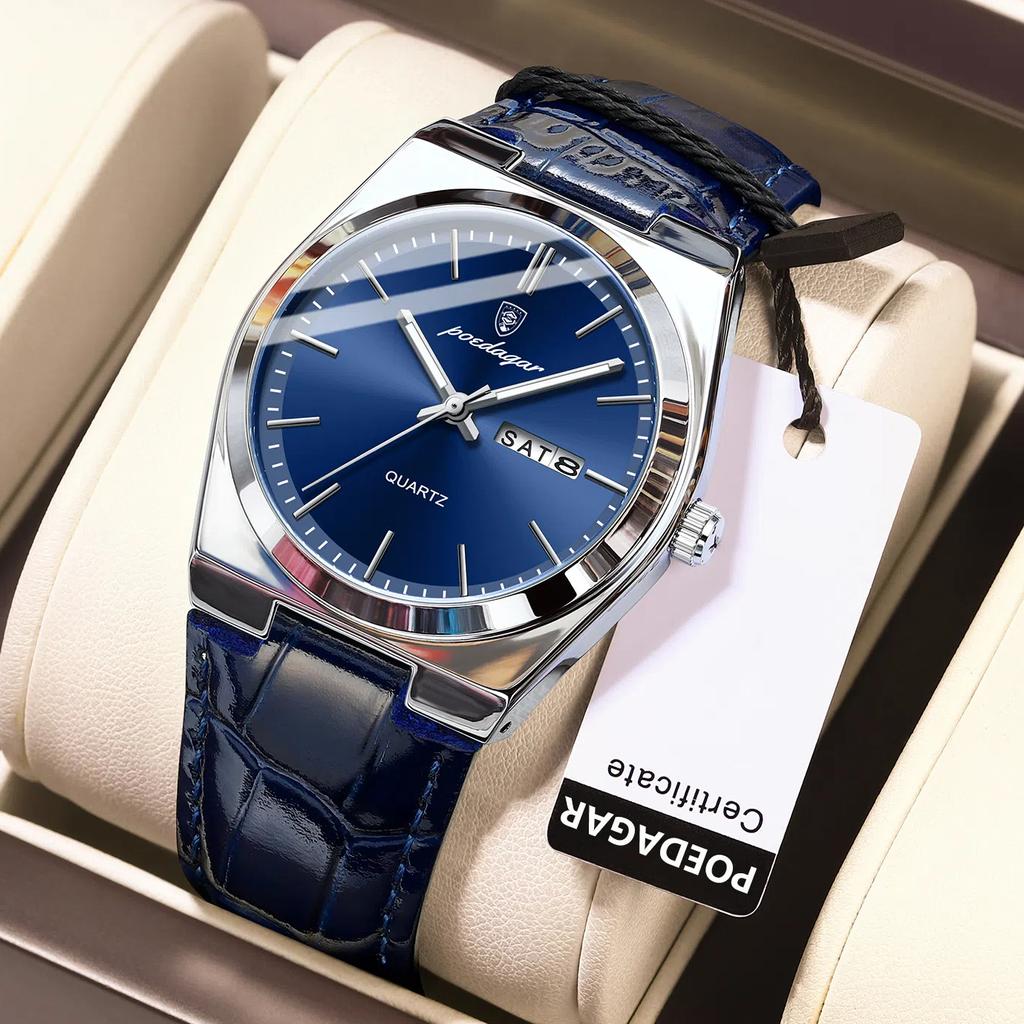 Nové luxusní hodinky pro muže Vojenské kožené pánské náramkové hodinky Quartz Clock Vodotěsné Luminous Date Week Pánské hodinky