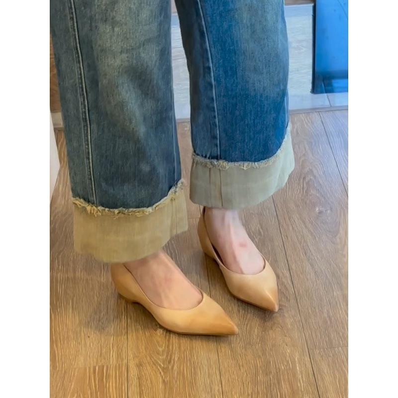 Literature and art inner height increase one pedal commuter shoes retro outer wear pointed temperament small single shoes