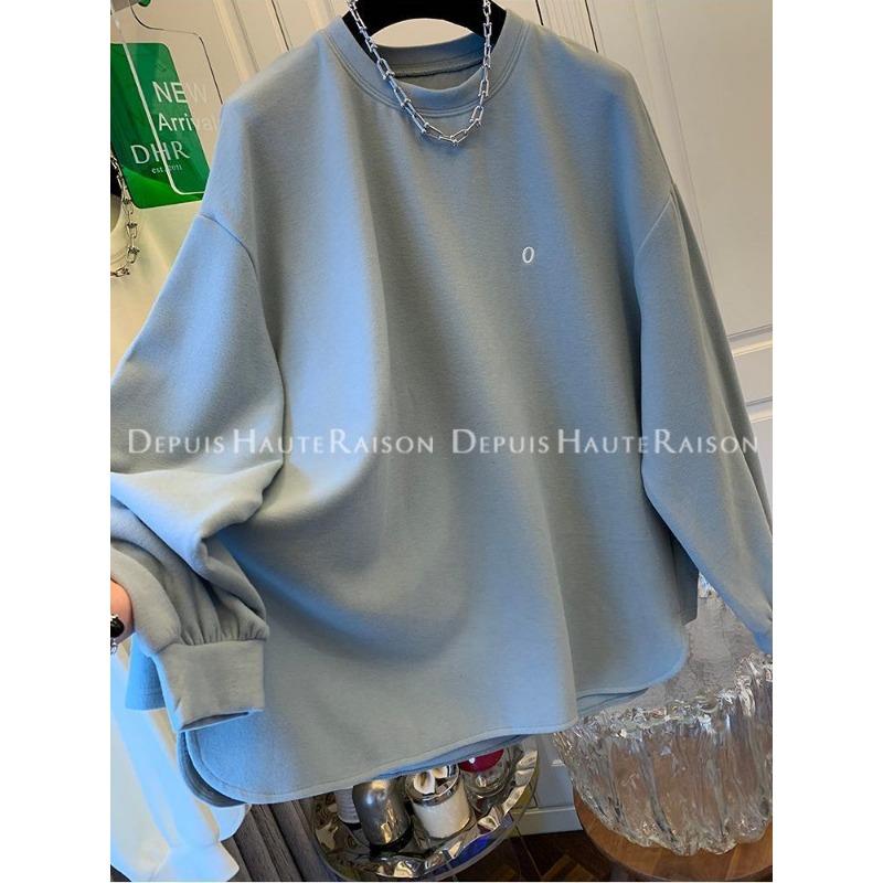 

Корейский Супер Милый Мягкий С Круглым Вырезом Универсальный Брашированный Базовый Топ Осень Зима Свободная Повседневная Футболка L синий