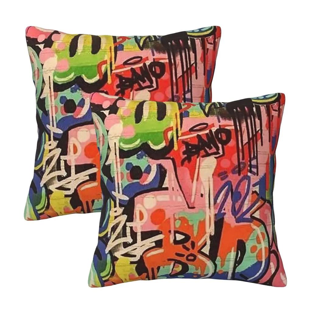 Urban Pattern Hip Hop Graffiti Street Art 2 Pcs Square Pillowcase Pillow Cover Cushion Throw Pillow For Home Living Room