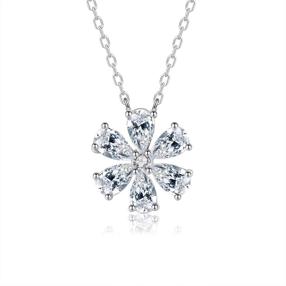 Silver Jewelry Maker Direct Sales 925 Sterling Silver Water Drop Petal Pendant Sweater Chain Flower Necklace for Women 40+5cm