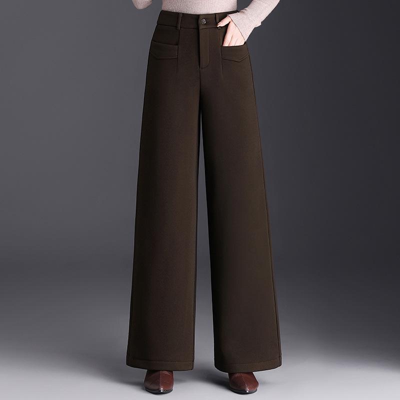 Women's High-Waisted Velvet Wool Wide-Leg Pants - Autumn/Winter 2026 Fashion - Loose, Straight-Leg Casual Versatile Trousers