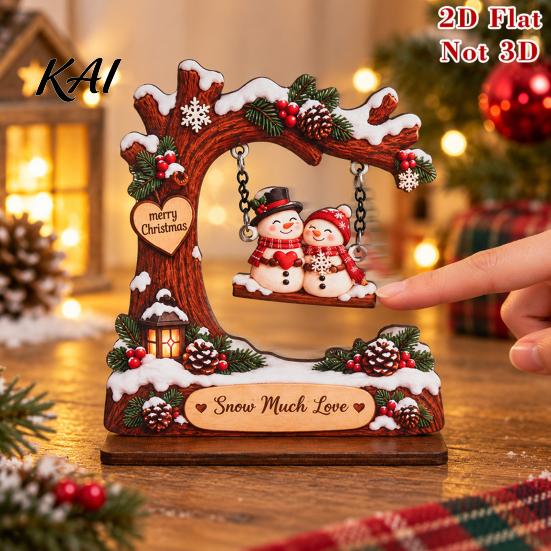 Festive Tabletop Display Wooden Christmas Swing Ornament, Cute Santa Claus Reindeer Penguin 2D Winter Theme Home Accents Flat Decoration for