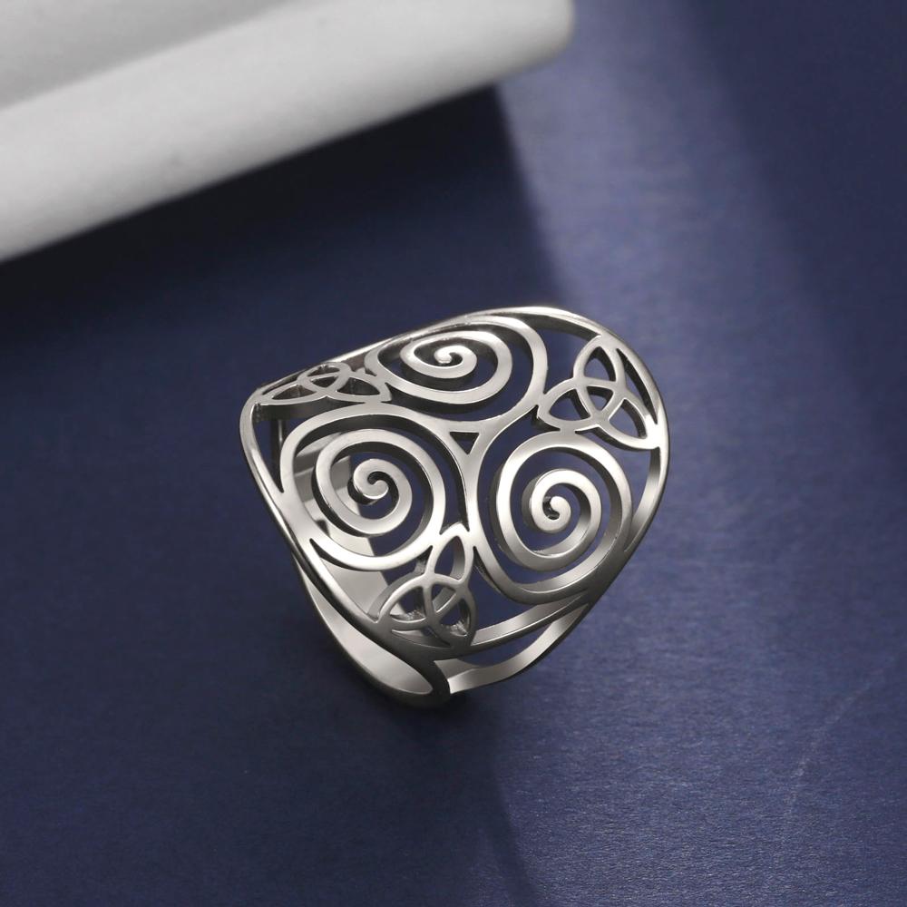 Triskel Triskelion Amulet Adjustable Rings for Men Women Celtic Knot Stainless Steel Rings Wicca Jewelry Vintage Gift