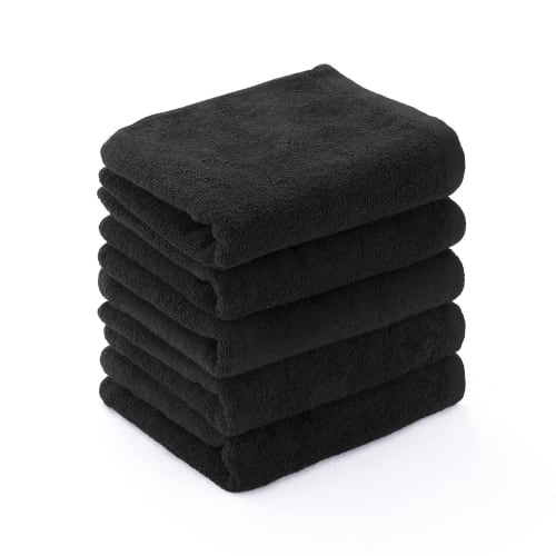 Towel Factory Lab Thin, Quick-Drying Face Towels, 5-Piece Set, Daily Noir Black, 100% Cotton, Absorbent, Affordable Towels, 001, Approx. 34 X 80cm