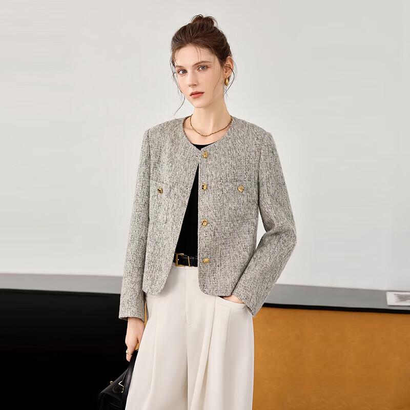 

Элегантная куртка Shechi из смесовой шерсти с круглым вырезом L